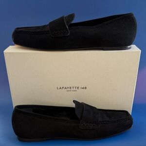 Lafayette 148 New York Audette Black Suede Loafers US10 List $448